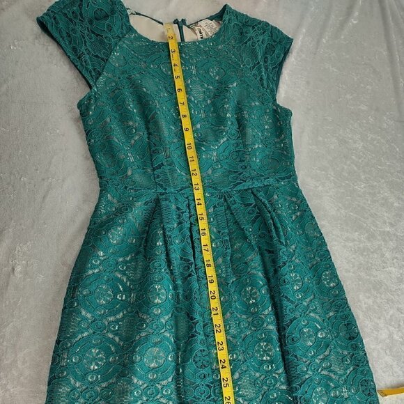 Mimi Chica Teal Lace Overlay Nude Slip Sheath Dress Size XS - Picture 8 of 12